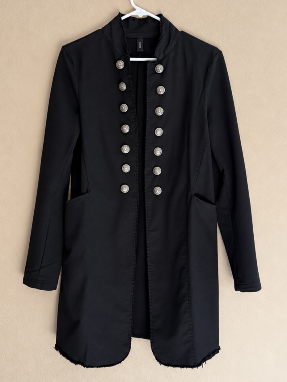 Made in Italy Black Military Inspired Jacket Women’s M | Long Open Front Blazer
